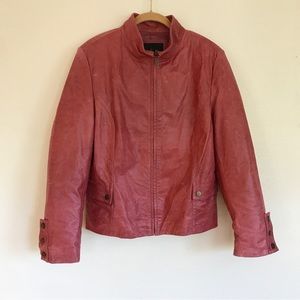 PASHA & JO // Red Leather Zip Up Jacket Size L